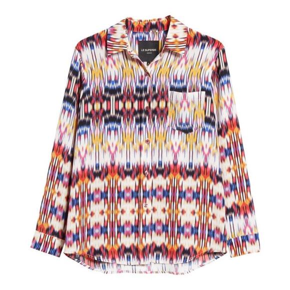 Le Superbe Button Down Blouse Ex Boyfriend Shirt Goa Goa Print – Size 0 / Small - Picture 7 of 14